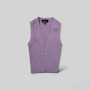 Purple Ribbed Button Up Crop Top